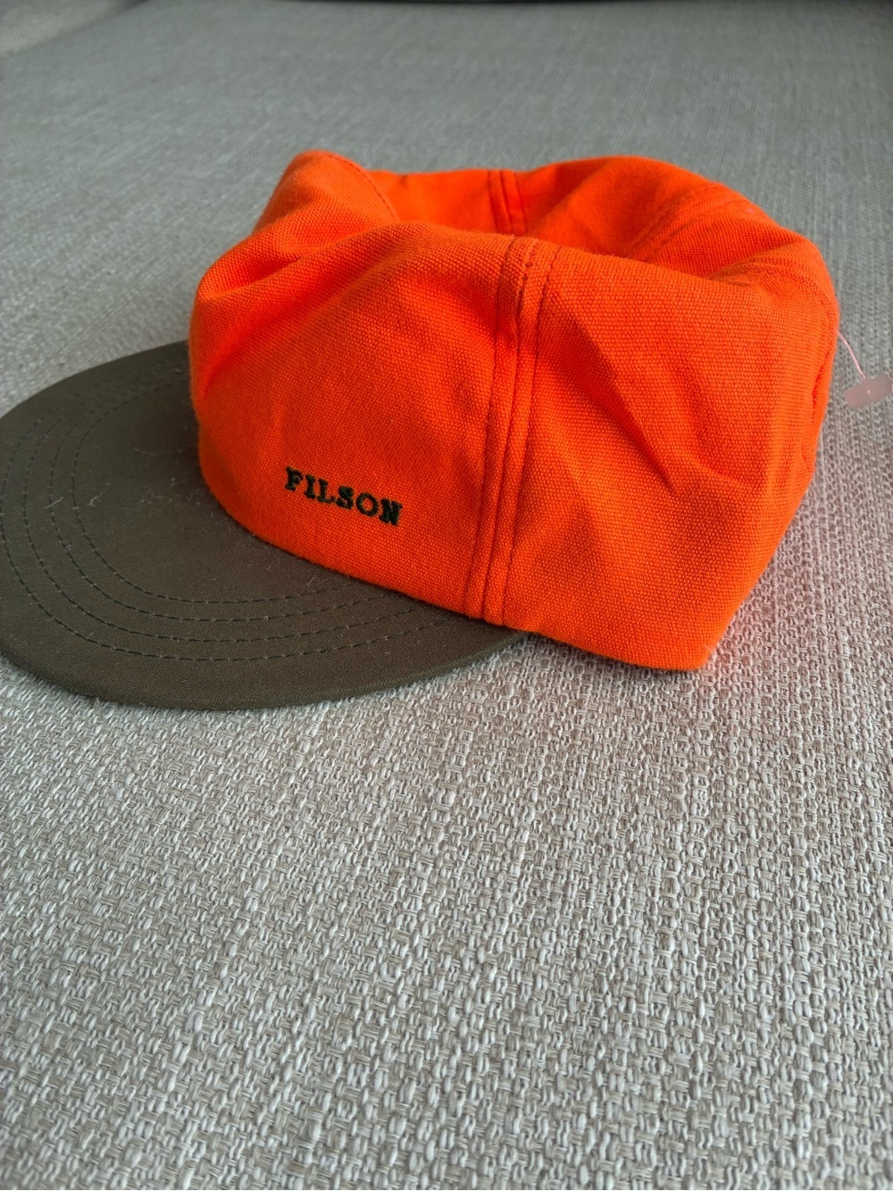 Filson Hat Men’s Orange Canvas Hunting Cap with Brown Brim Flat Bill